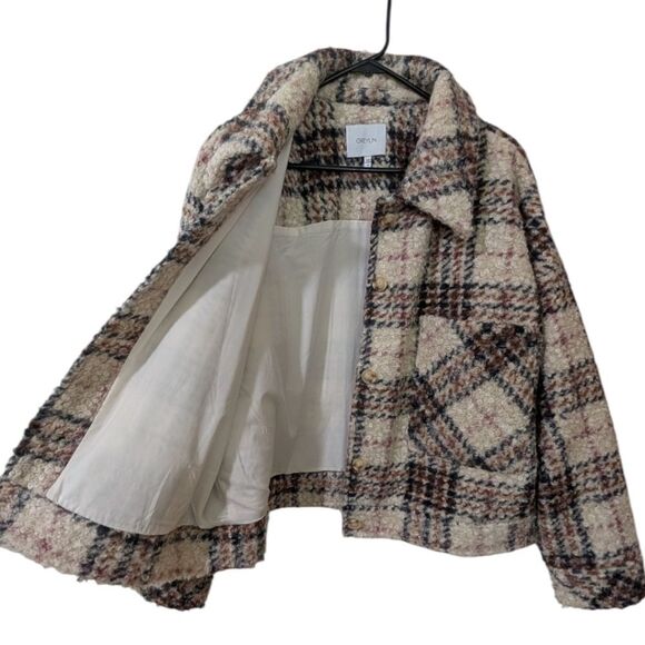 Greylin Anthropologie Fuzzy Plaid Cropped Shacket Jacket Women's M - Brown Multi - Picture 10 of 15